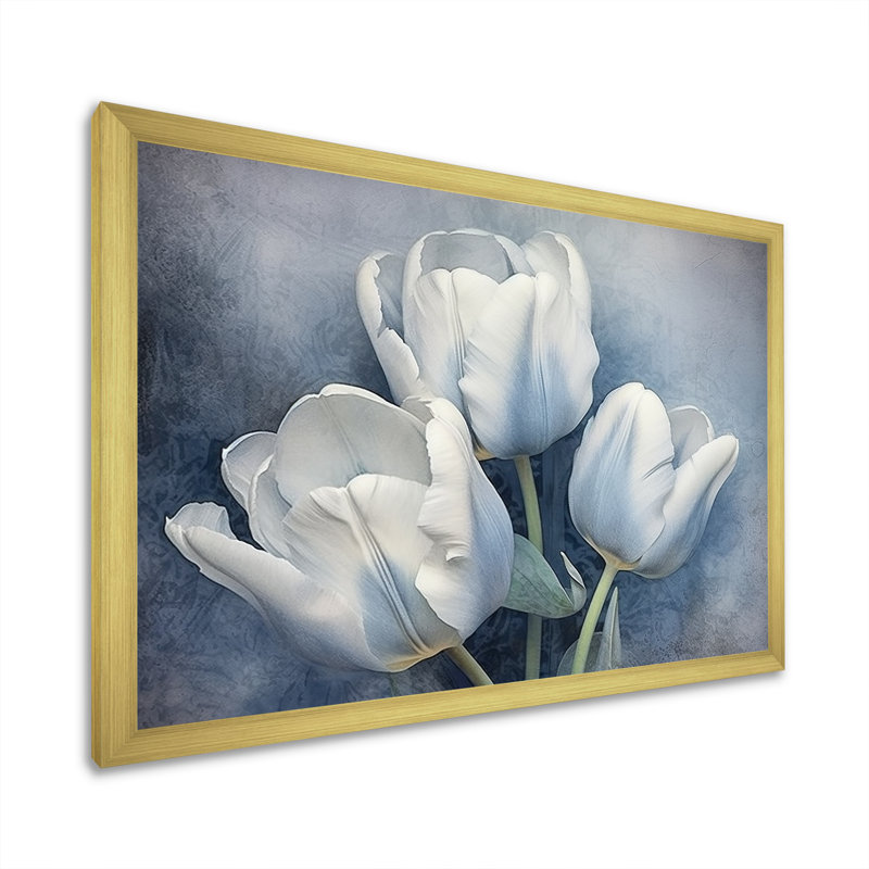 Tulipes Simplicity Sapphire II sur toile, Cadre doré simple, H 12 po x l 20 po x P 1 po