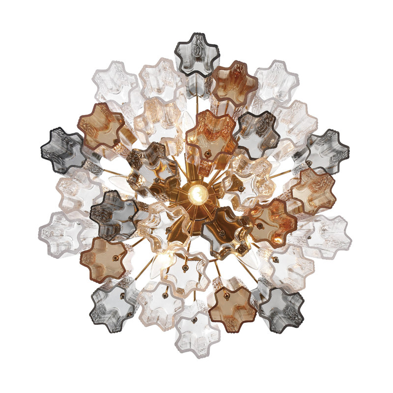Arras 9-Light Chandelier, Aged Brass, Gray/Yellow, 14" H x 19.75" W x 19.75" D