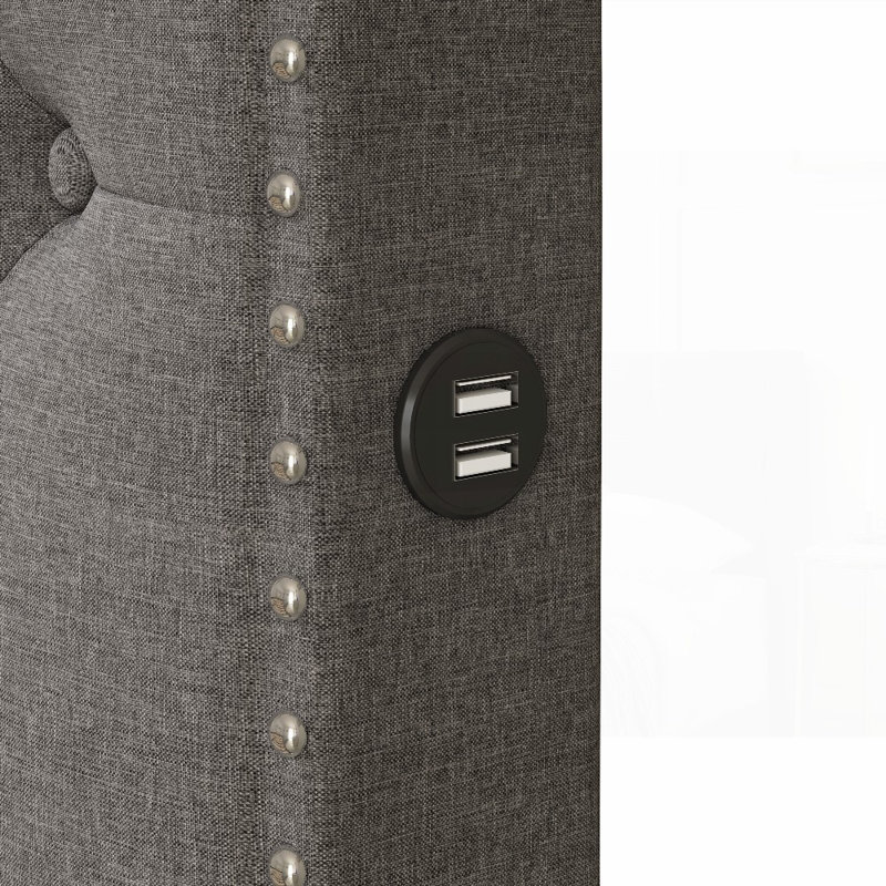 Grand lit plateforme tapissier avec lit gigogne simple Ports USB, stable et amp; Confortable, gris
