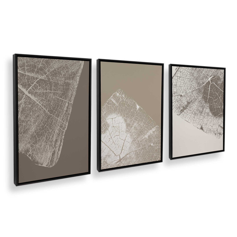 Ensemble de 3 impressions sur toile Timeless Grains, Cadre flottant noir satiné, H 13 po x l 27 po x P 1,75 po