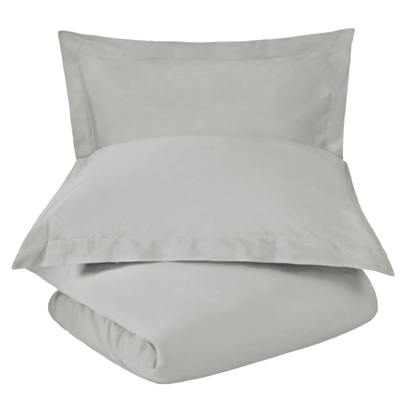 Aniello Cotton Blend 600 Thread Count Solid Duvet Cover Set, Full/Queen Duvet Cover + 2 Standard Shams, Stone