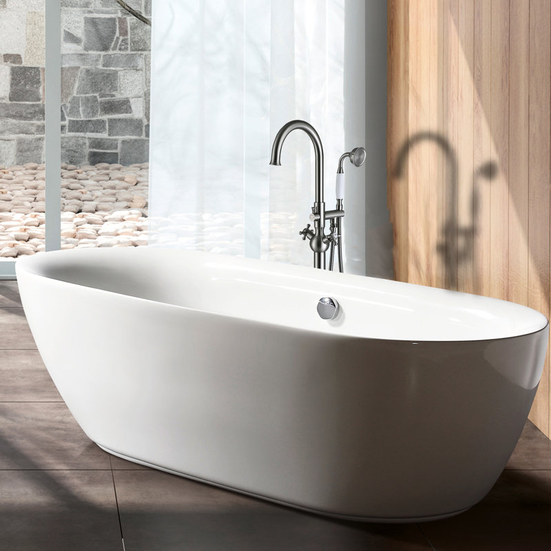 Robinet de baignoire avec douche à main en nickel brossé - métal, nickel allure de salle de bain, pour