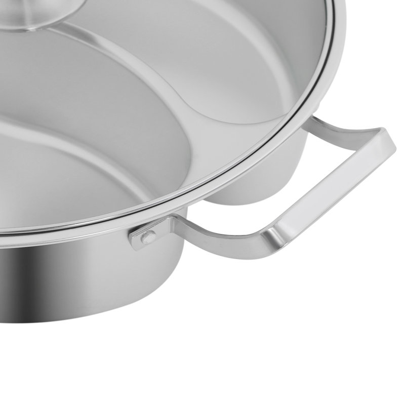 Fondue en acier inoxydable à double saveur 5L / 1,32Gal avec séparateur et couvercle, H 3,5 po x l 12,6 po x P 11,8 po