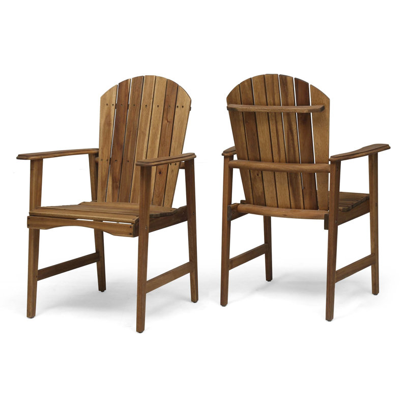 Outdoor Weather Resistant Acacia Wood Adirondack Dining Chairs (Set Of 2) With Traditional Slatted Design For Rustic Appeal