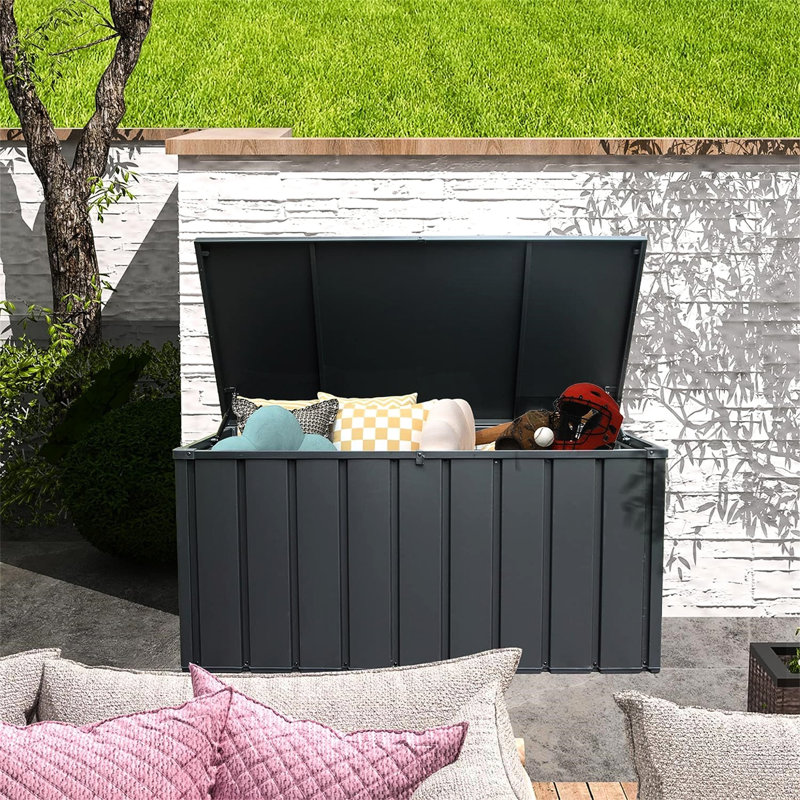 100 Gallon Outdoor Storage Holder - Dark Gray, Waterproof, Lockable For Patio Cushions, Pillows, Garden Tools With Construction Feature Quality Shed