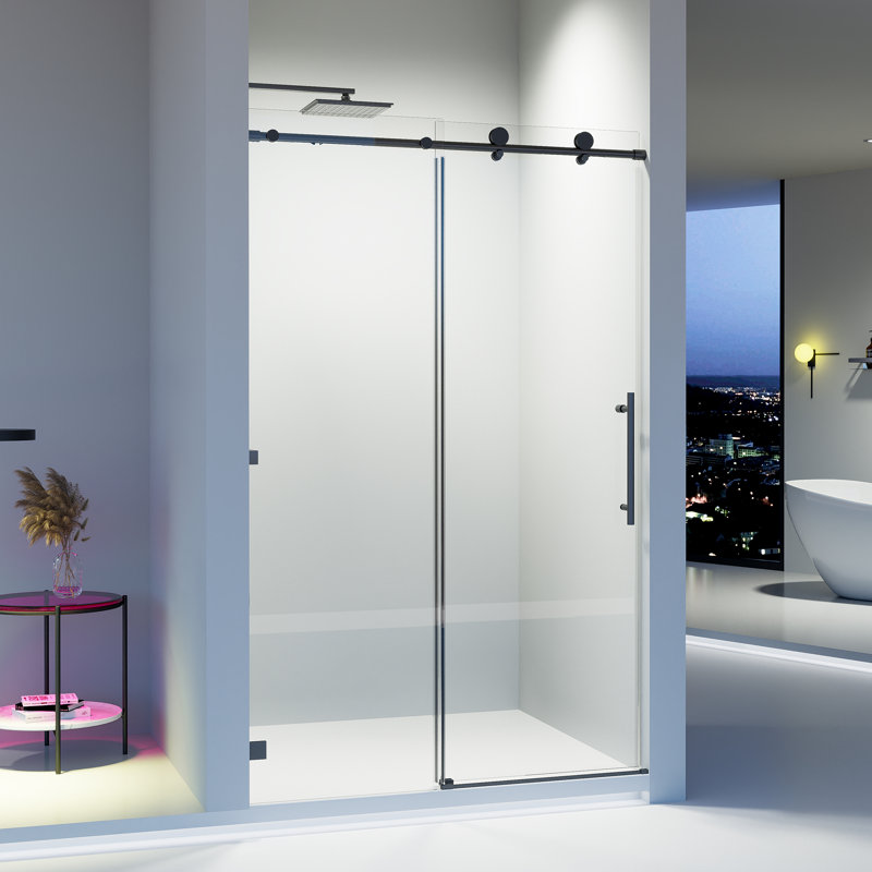 Bafv 44-48" W x 76" H Frameless Shower Door Single Sliding Soft-Close with 5/16"(8mm) Tempered Glass, Matte Black