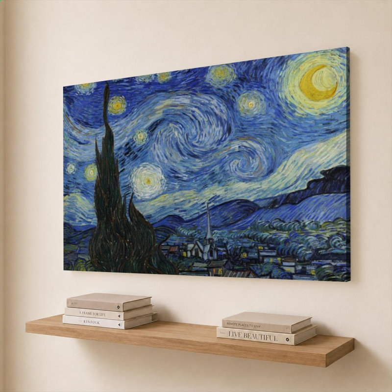 «The Starry Night - Vincent van Gogh» par Vincent Van Gogh - impression sur toile, Toile tendue avec châssis / 60 po x 40 po