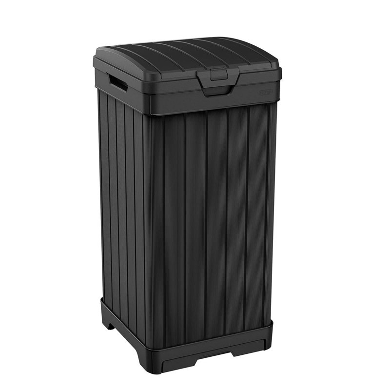 Keter Baltimore 39 Gallon Manual Lift Waste And Recycling Trash Bin With Drip Tray Made of Durable Weather-resistant Resin - Black