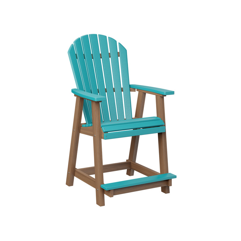 Comfo Back Outdoor Bar Stool, Aruba Blue, Antique Mahogany