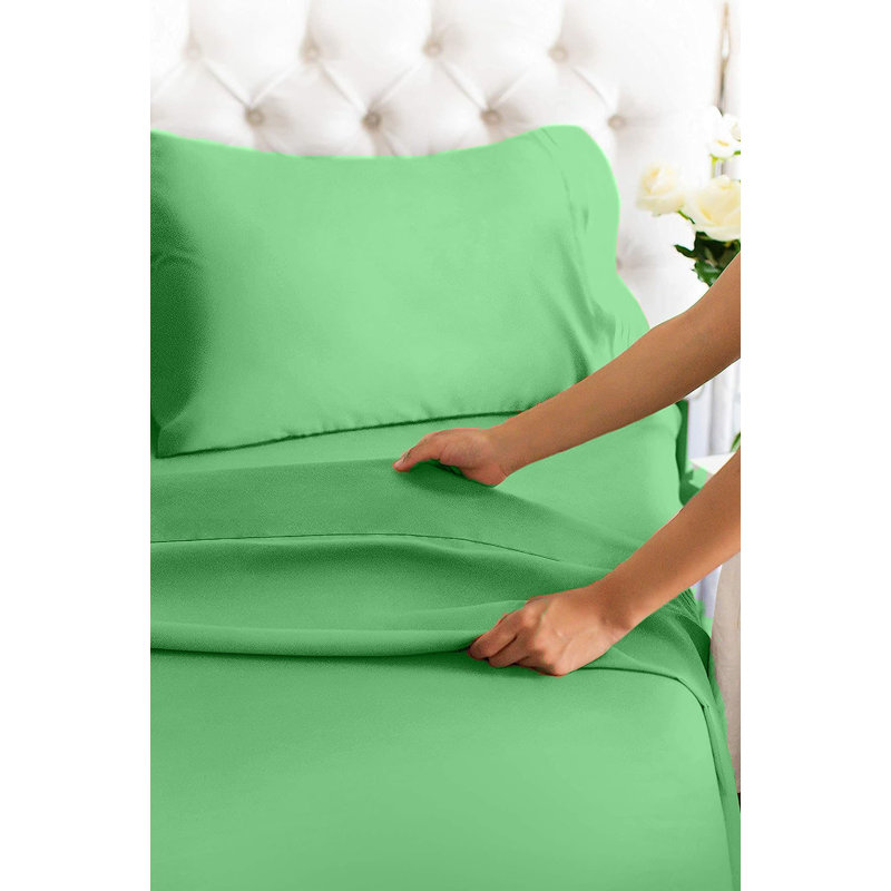  Ensemble de draps en rayonne de bambou 4 pièces Premium Luxury, Ensemble de draps pour lit simple avec deux taies , Menthe
