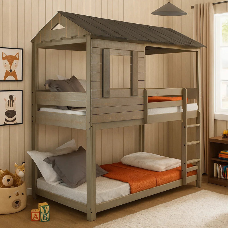 Aryn Kids Twin Over Twin Bunk Bed, Brown