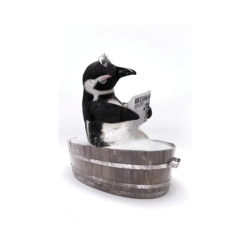 Penguin In A Wooden Bathtub by Jauffrey Philippe - No Frame Gallery-Wrapped Canvas Giclée on Canvas, 66.04 cm H x 45.72 cm W