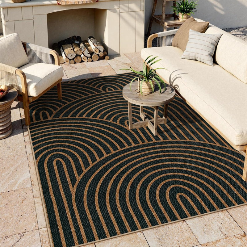 Black & Bronze Curved Arch Rug 5' x 7', Living Room & Entryway
