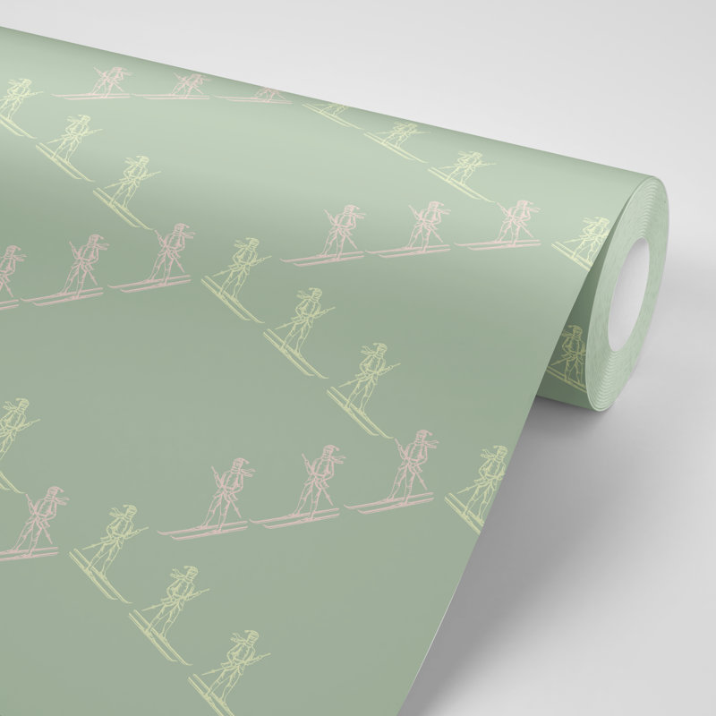 Panneau de papier peint auto-adhésif L 10 pi x l 25 po Ski Slope Baby, Vert / rose