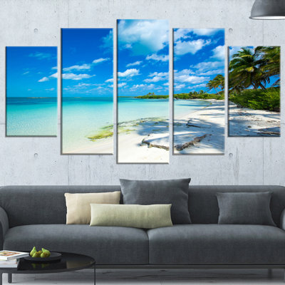 « Tropical Beach with Palm Shadows », ensemble de 5 reproductions de photos sur toiles tendues