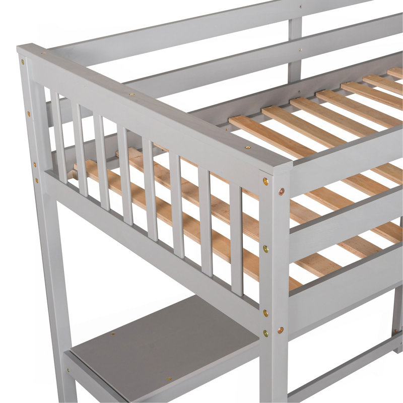 Lit mezzanine simple avec tablettes de rangement, Grey, Twin