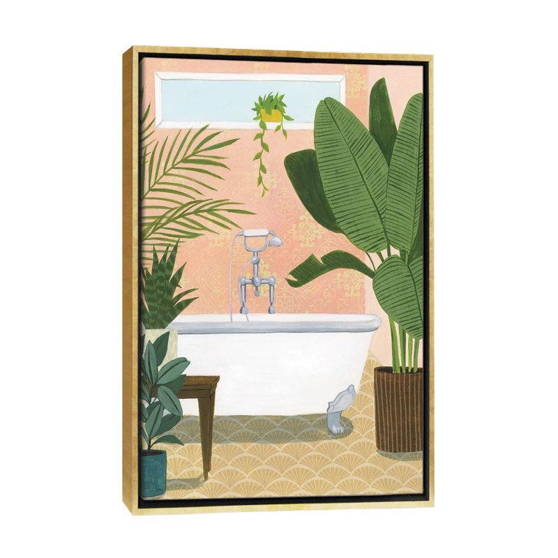 « Baignoire oasis I » par Grace Popp-impression d’art graphique, H 48 po x l 32 po x P 1,5 po, Toile encadrée d'or