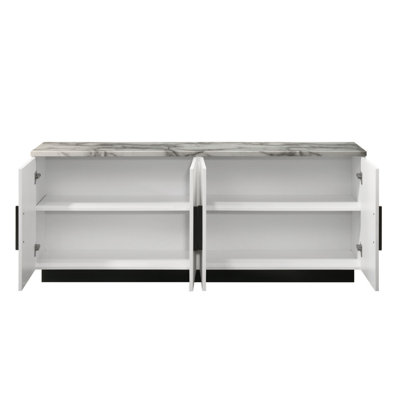 Reine 63"W White Cabinet Console Table With White Faux Marble Top
