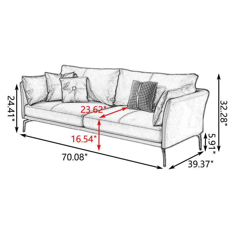 Genuine Leather Modular Sofa cushion couch, 32.28" H x 70.08" W x 39.37" D, Dark Gray