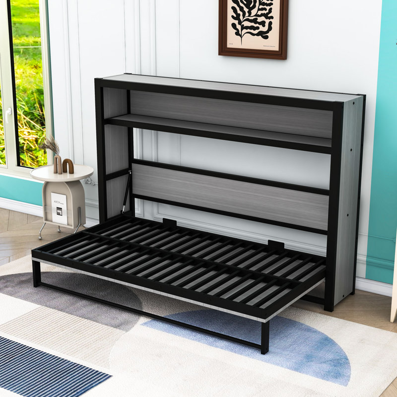 Lit escamotable avec tablettes et pliable Murphy, gris