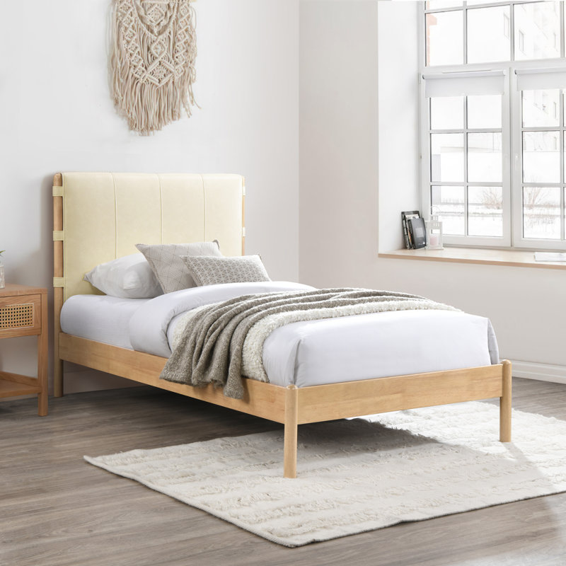 Abigail Vegan Leather Bed, Twin, Cream Vegan Leather