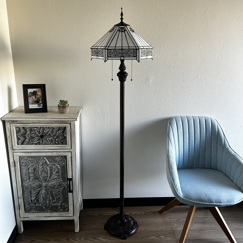 Berislav Tiffany Floor Lamp White Stained Glass Hexagon Metal Base LED Bulbs Included 16"W*16"D*64"H