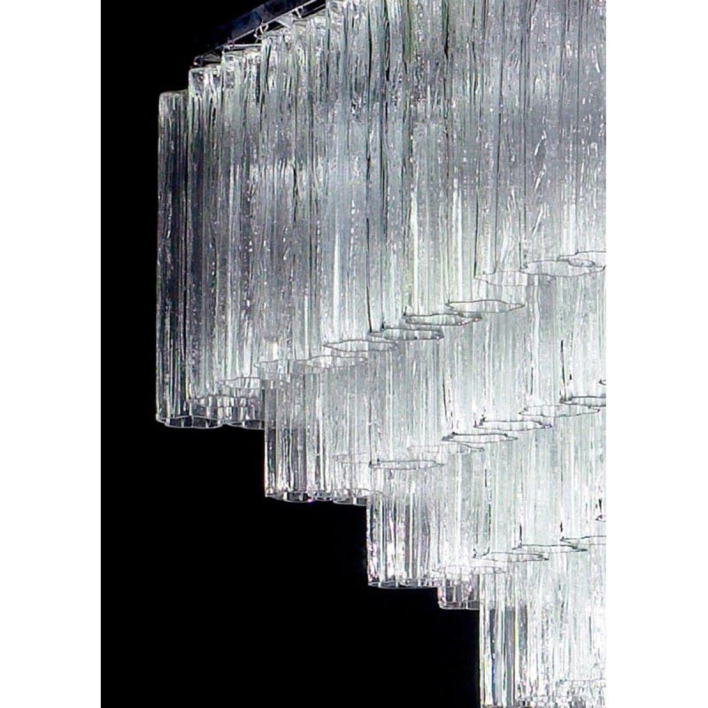 Lustre tubulaire Venetian Drum Venini, Transparent, Laiton poli, 30" Length x 18" Wide x 30" Height