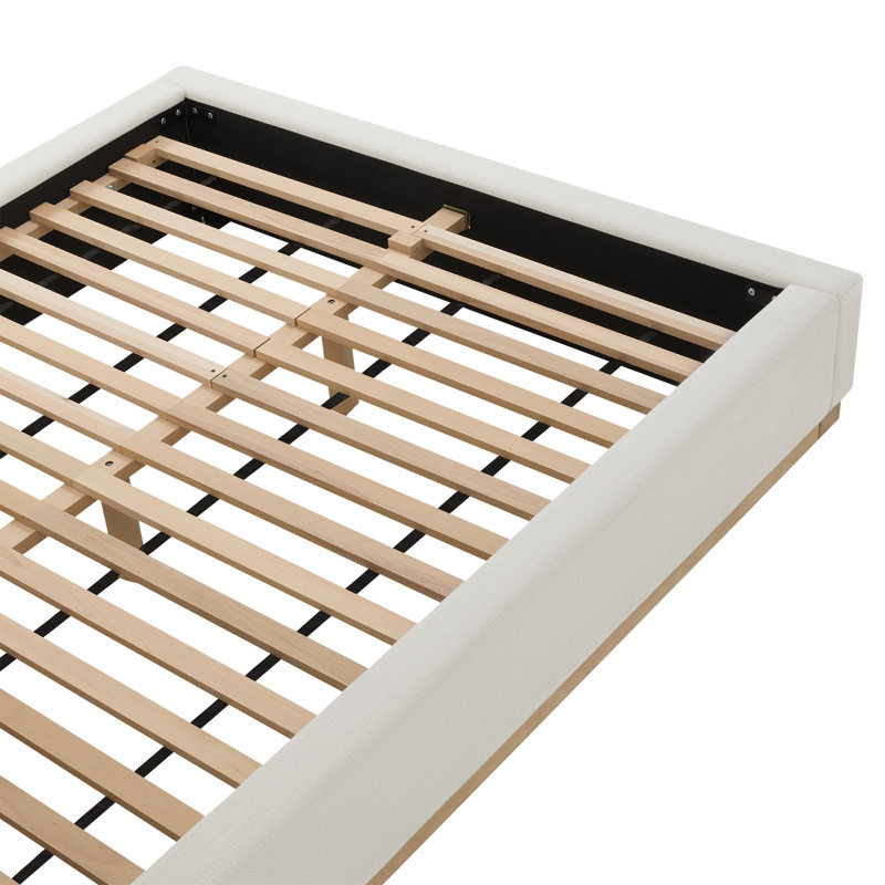 Lit plateforme Eterna avec tête de lit tapissier en tissu et base en bois, Grand