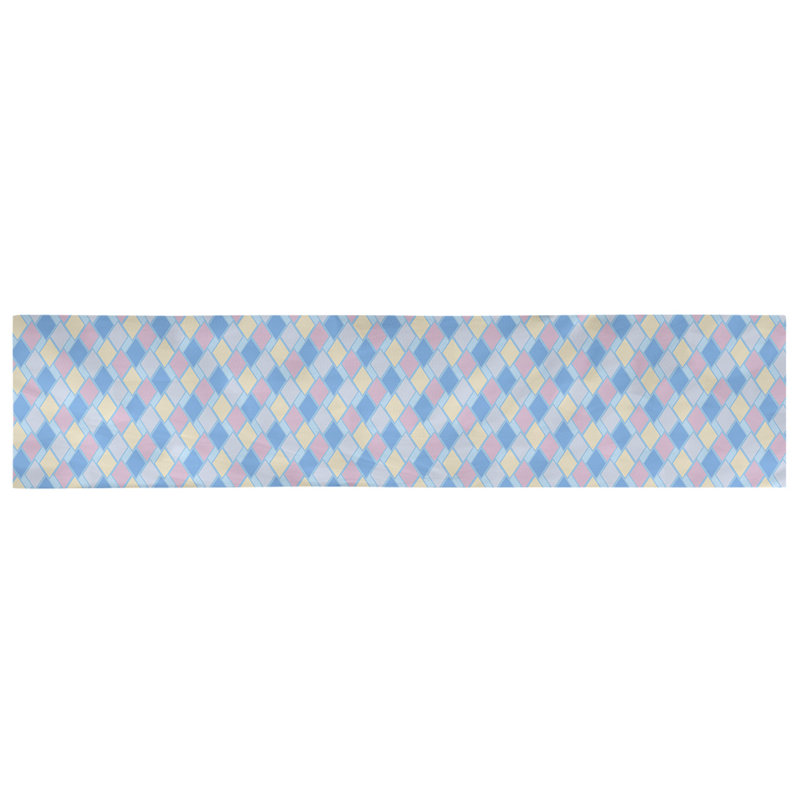 Chemin de table diamants rétro Avicia, 73,5 po x 17,5 po, Bleu et pastel, Coton