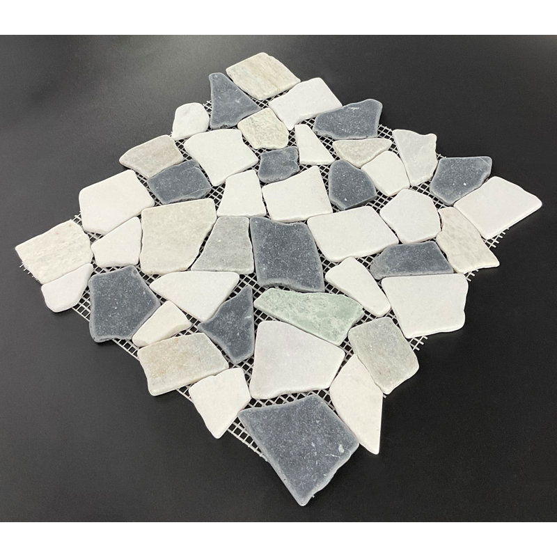 Carreau de mosaïque 12,5 "x 12,5", Blanc / vert Ming / Nero Marquine