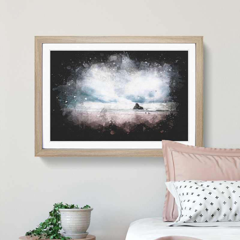 Beach In Sopelana Spain Paint Splash - Framed Print, 24cm H x 33cm W x 2cm D, Oak Framed