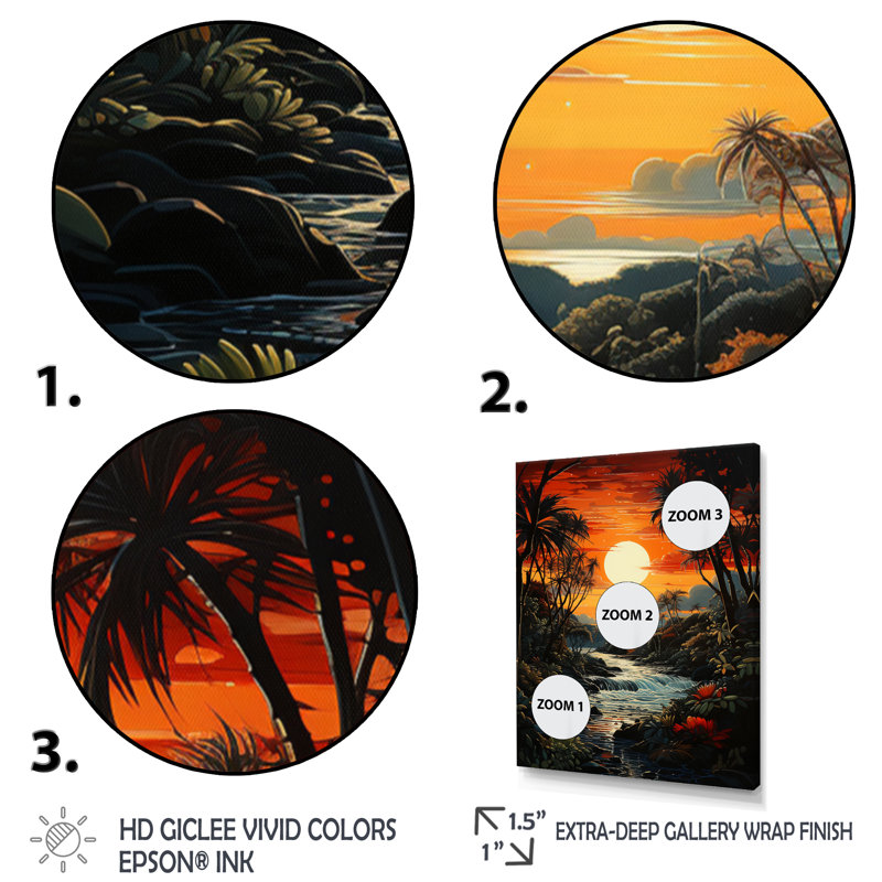 Palmiers Aydee, pointillisme tropical VI, Cadre noir, H 32 po x l 16 po x P 1 po