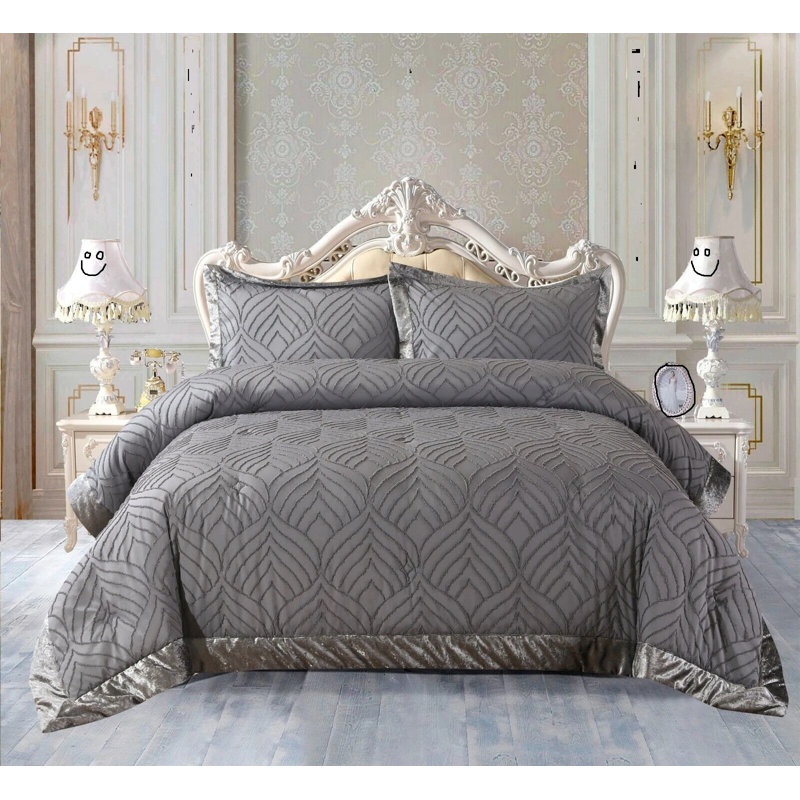 Microfiber Bedspread with Pillow Shams Included, Grey