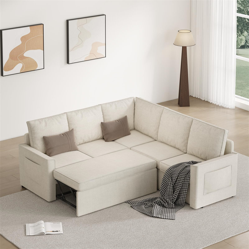 Latitude Run® Sectional Sleeper L Sofa Couch With Pull Out Bed, Beige