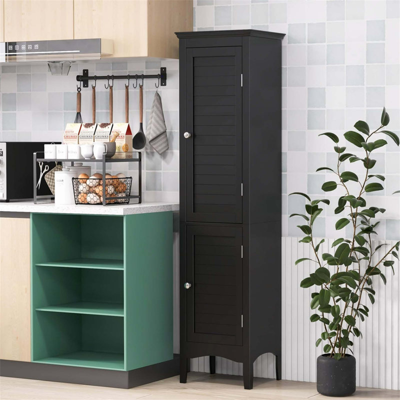 Compact Bathroom Cabinet Freestanding Linen Cabinet, Black