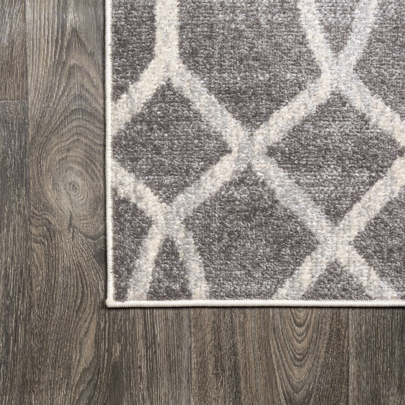 Wincott Ogee Fretwork Dark Gray/Cream Rug, Runner 2'3" x 8'