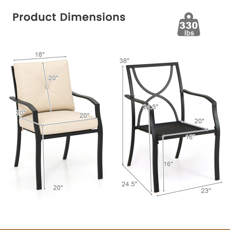 2 chaises de patio Patiojoy avec chaises rembourrées et structure en acier pour le jardin
