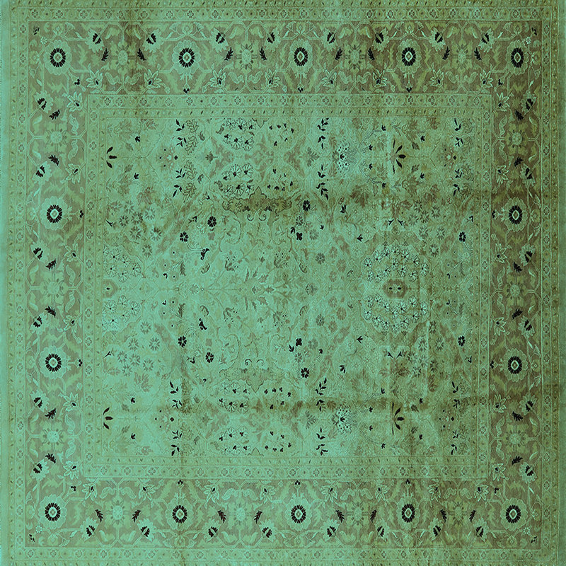 Tapis oriental en laine / polyester tissé à la machine en turquoise / brun, Carré 6 pi