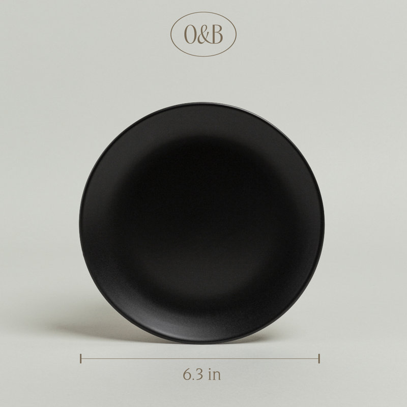 Over&Back Coupe Semi Hand-Finished Stoneware Appetizer Plates, Black