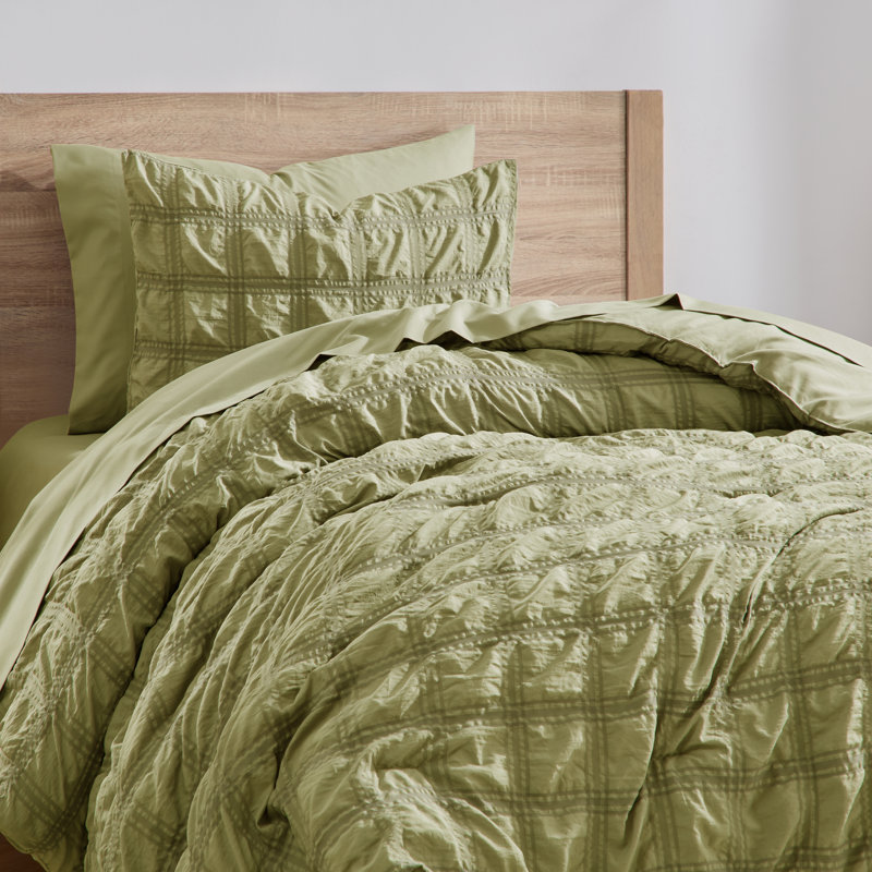 Ensemble d'édredon 5 pièces Bed in a Bag Seersucker, Vert olive, Lit simple