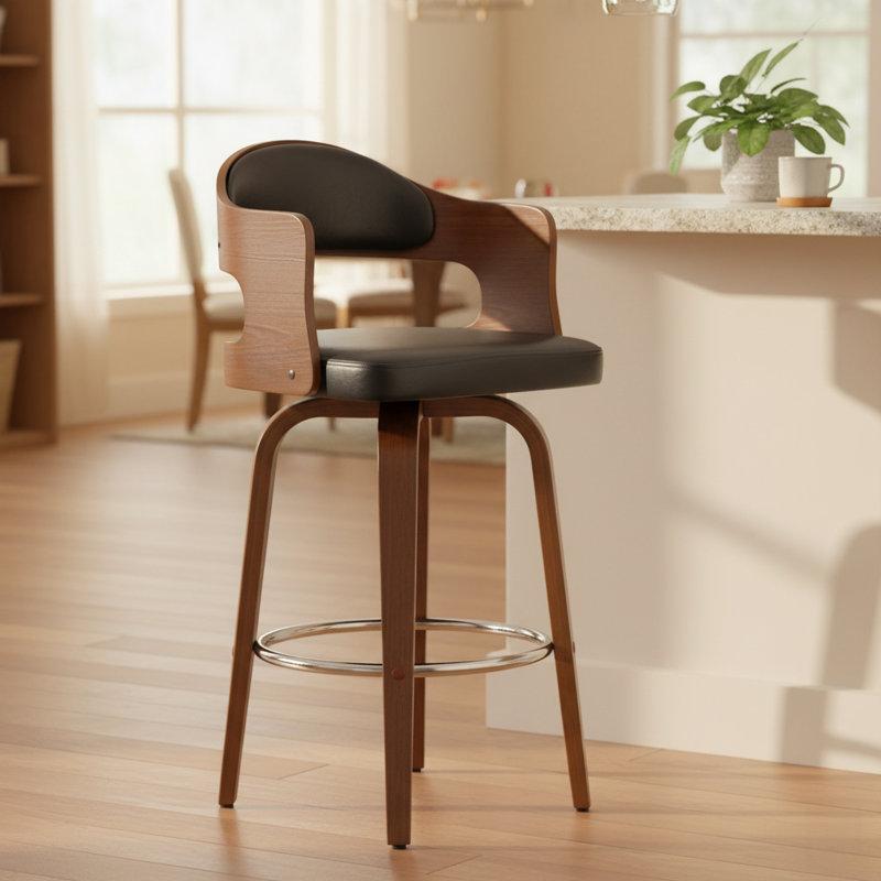 Blanco Swivel Upholstered Counter Stool with Solid Wood Frame, Black