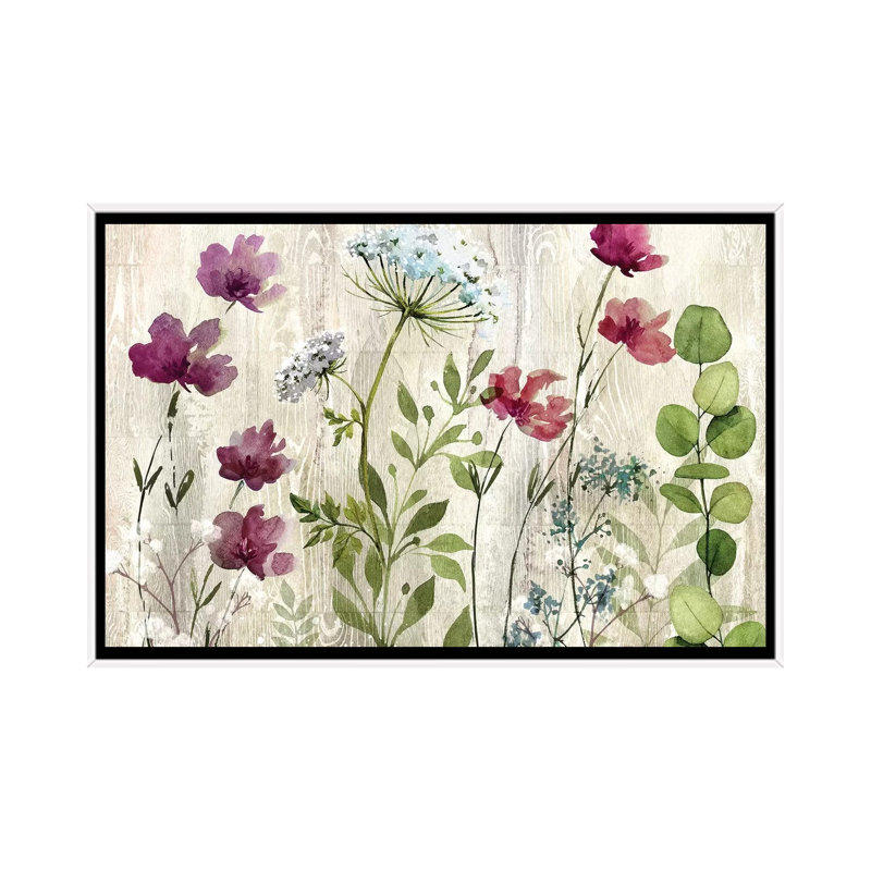 Reproduction d’art, "Meadow Flowers I" par Conrad Knutsen, Pas de tapis, H 26 po x l 40 po x 1,5 po, Toile blanche encadrée