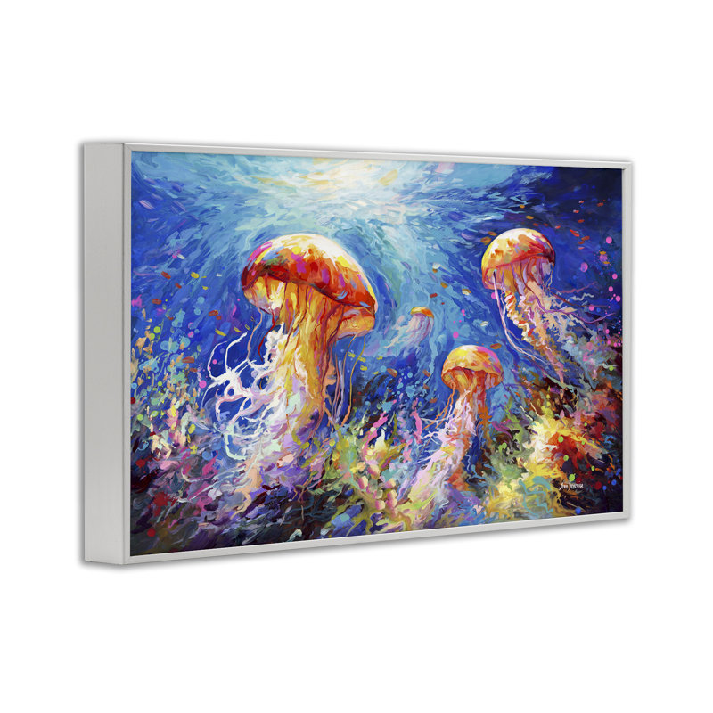 Giclée sous-marine méduse par Leon Devenice, Estampe numérique encadrée blanc bord de mer, H 12 po x l 18 po