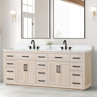 84'' Double Bathroom Vanity with White Quartz Top
