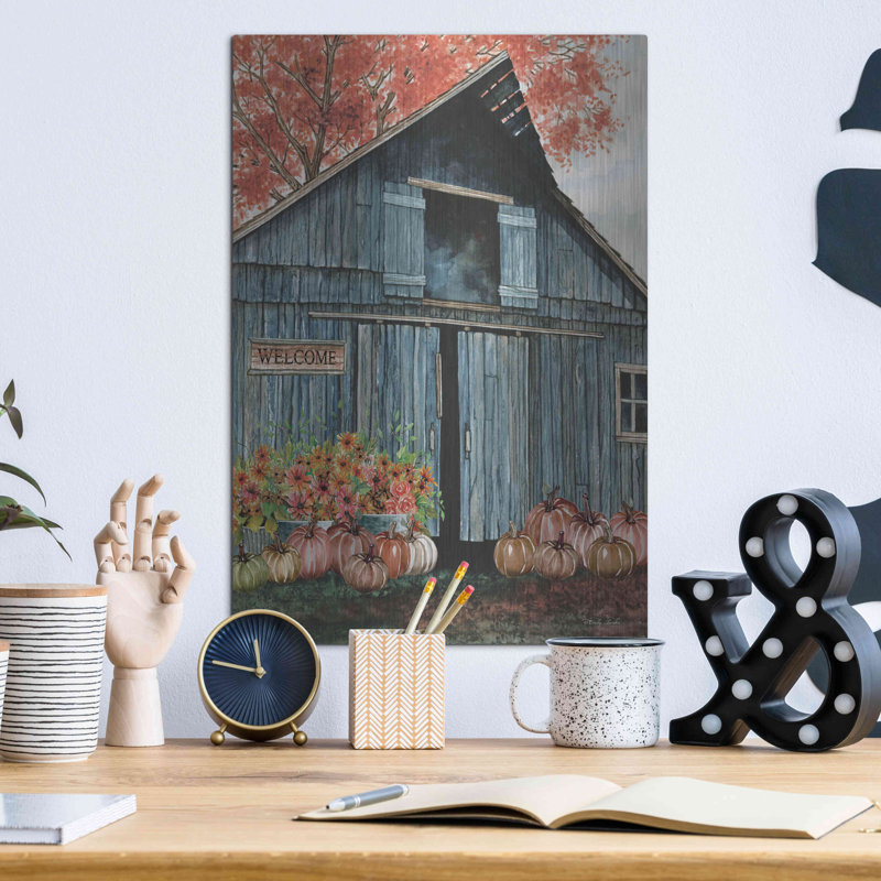 «Welcome Fall Barn» par Cindy Jacobs, art mural en métal, H 16 po x l 12 po