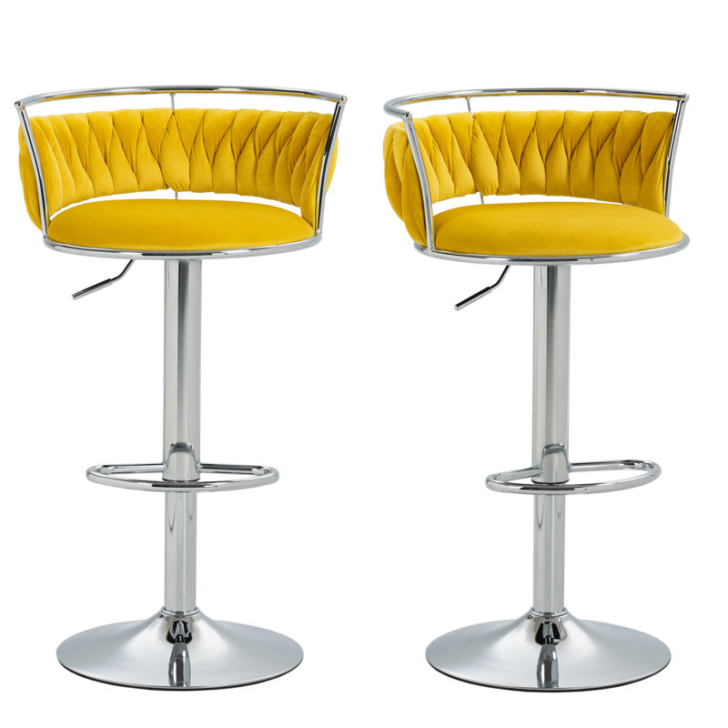 Christal Height Adjustable Swivel Bar Stool, Silver, Yellow