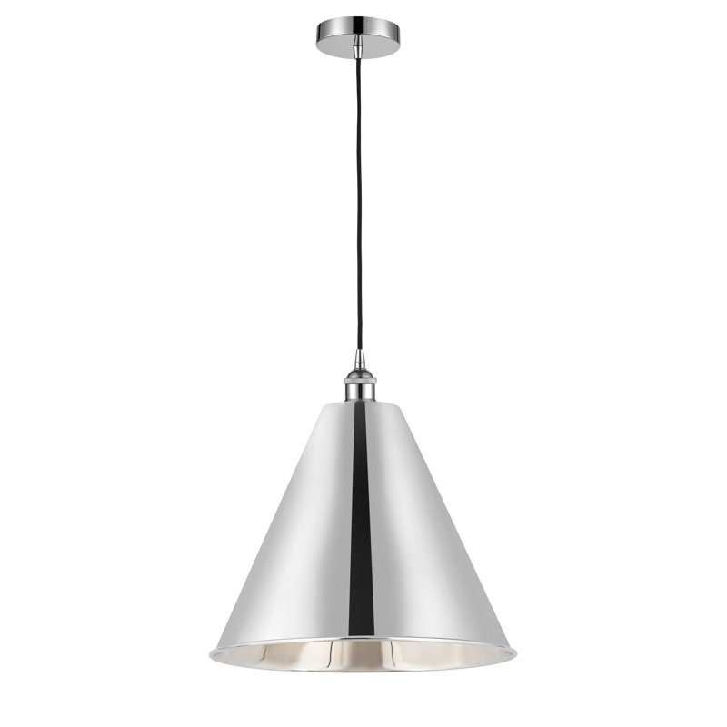 Luminaire suspendu conique 1 lumière, Chrome poli, Blanc, H 18,75 po x l 16 po x P 16 po