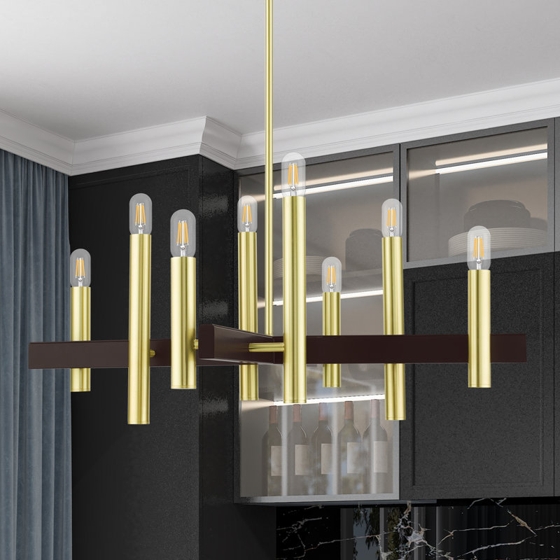 Jozlyne 8 - Light Steel Dimmable Modern Linear Chandelier, Satin Brass