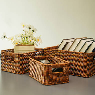 Rebrilliant Rattan Plastic Weave Basket, Storage Bins Organizer