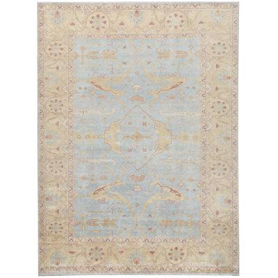 Tapis bleu et ivoire de haute qualité noué à la main